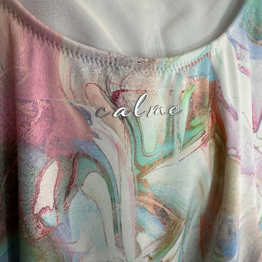 Johnny Was Calme Multi Rainbow Marble‎ Print One-Piece Abstract Swimsuit XL NWOT